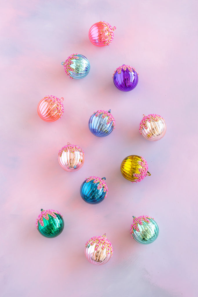 Fluted Pavé Glass Ball Ornament