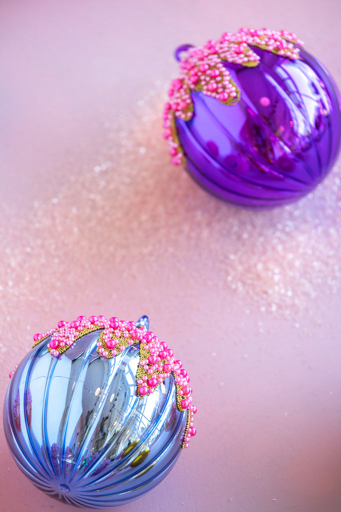Fluted Pavé Glass Ball Ornament