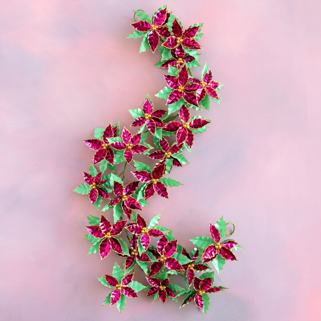 Festive Flash Metallic Poinsettia Garland