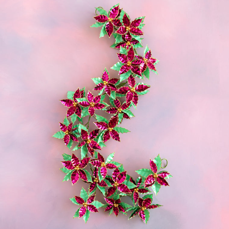 Festive Flash Metallic Poinsettia Garland