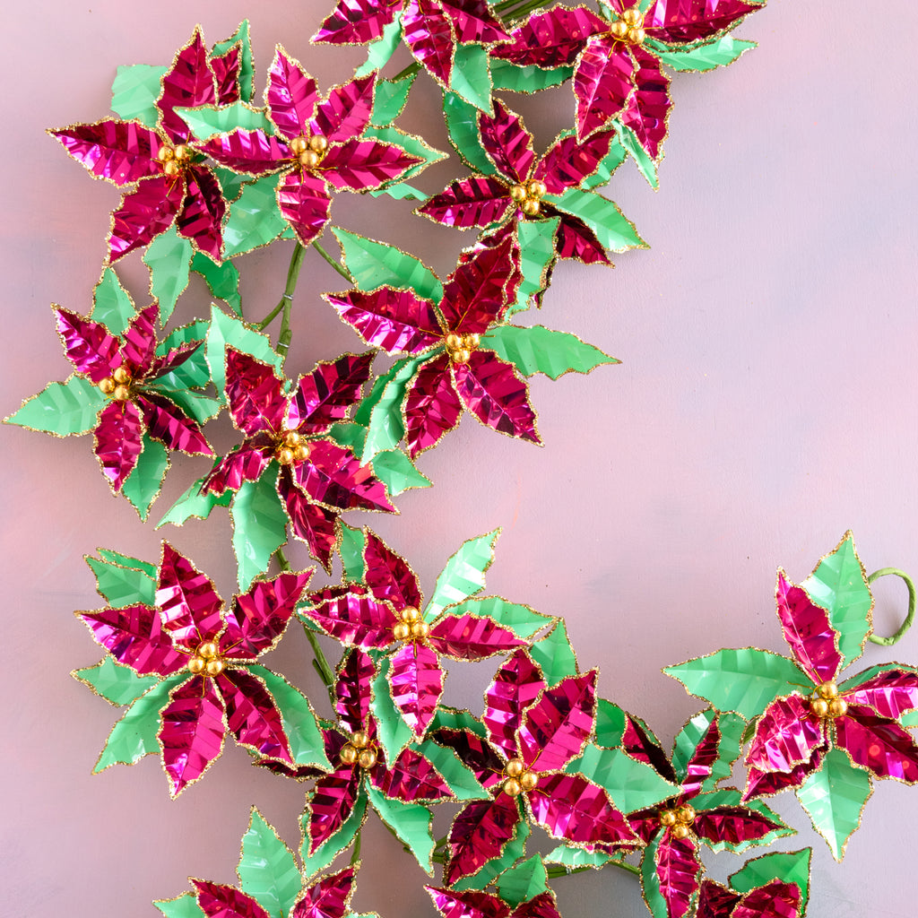Festive Flash Metallic Poinsettia Garland
