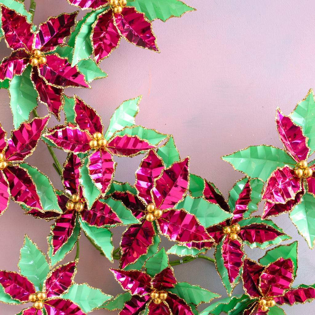 Festive Flash Metallic Poinsettia Garland