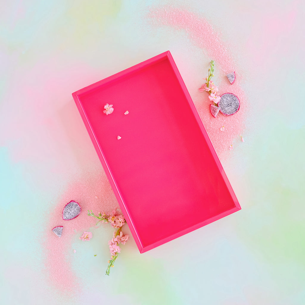 Large Neon Pink Glass Tray