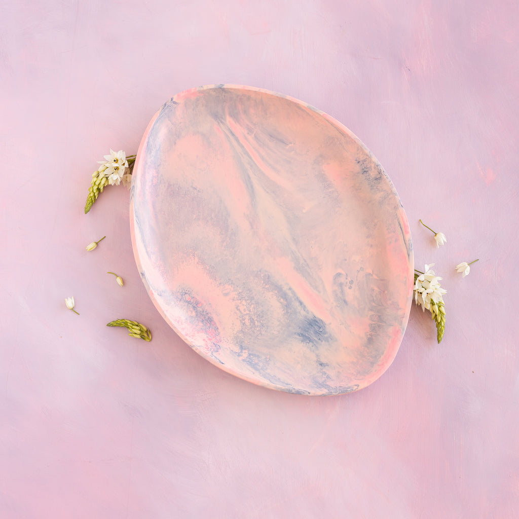Velour Du Jour Marbleized Oval Platter, Pink