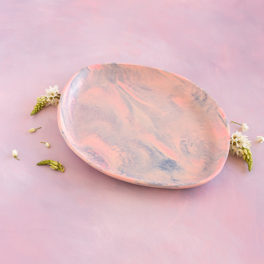 Velour Du Jour Marbleized Oval Platter, Pink