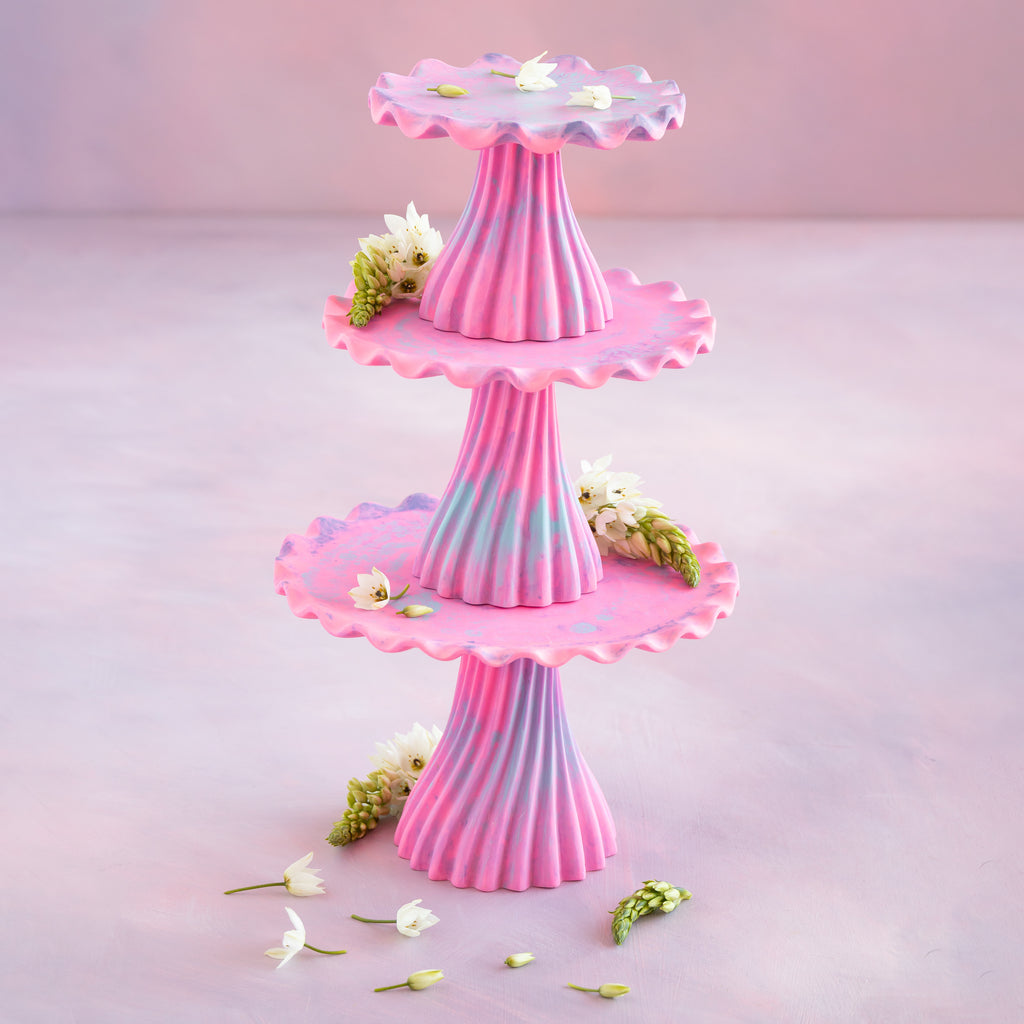 Velour Du Jour Ruffle Cake Plate Set, Neon