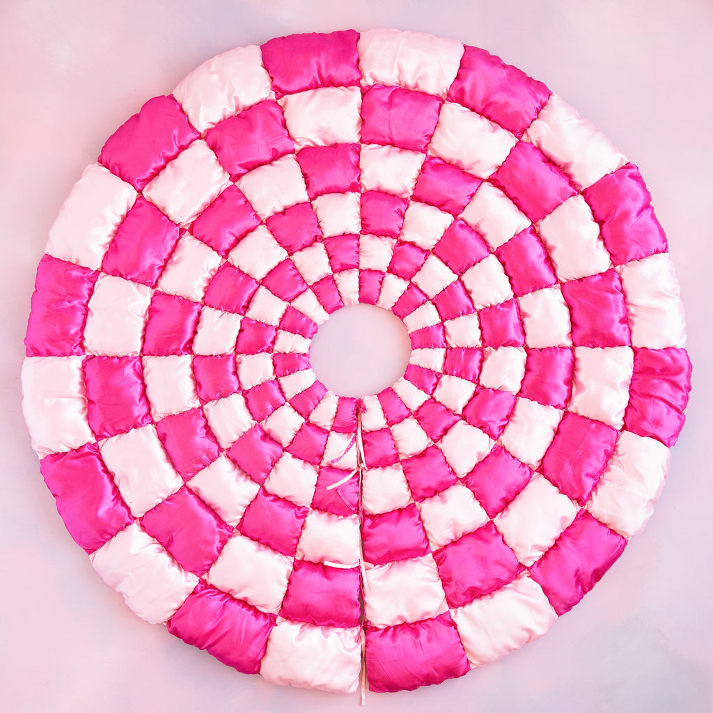 Puffy Checkerboard Tree Skirt, Light Pink & Hot Pink