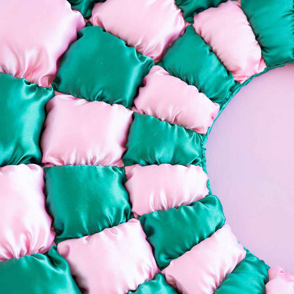 Puffy Checkerboard Tree Skirt, Green & Pink