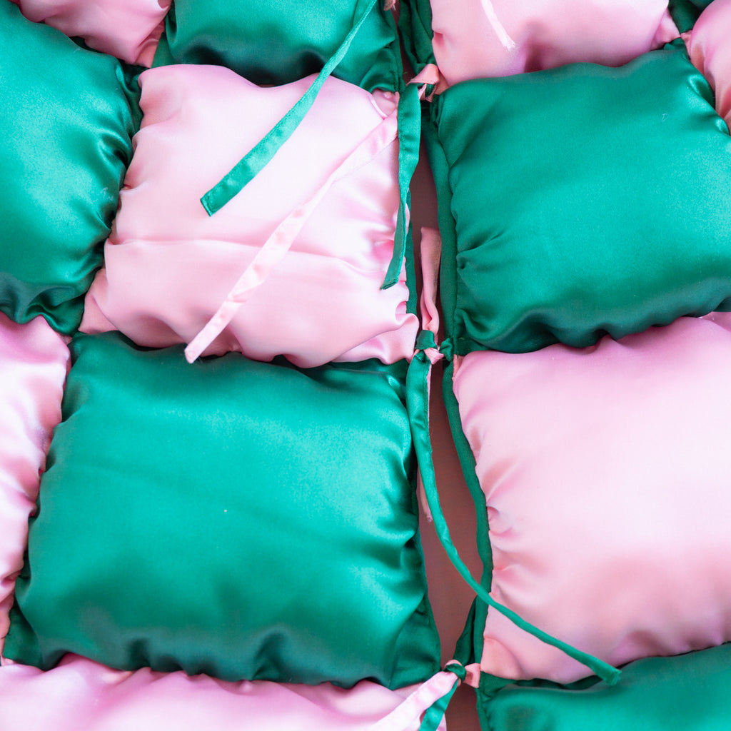 Puffy Checkerboard Tree Skirt, Green & Pink