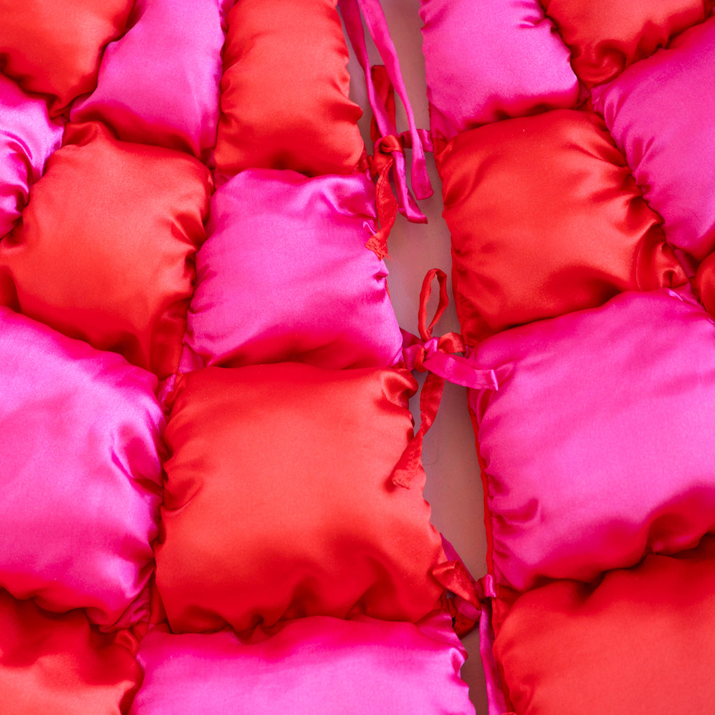 Puffy Checkerboard Tree Skirt, Red & Hot Pink