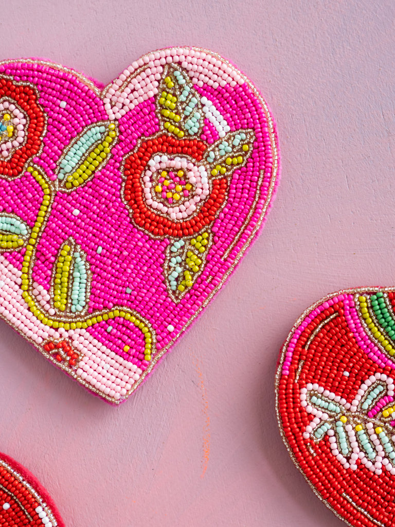 Beaded Heart Coaster Set