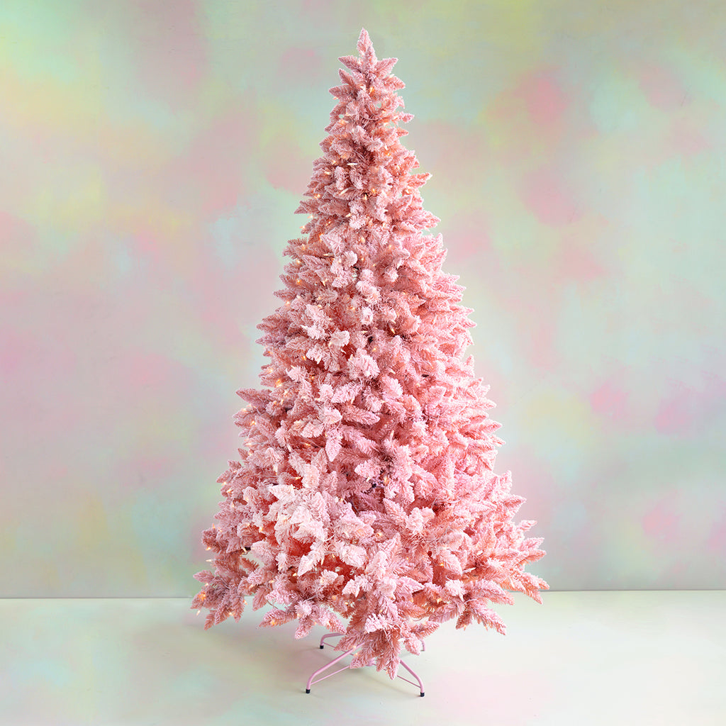 Plush Brush Pink Flocked Tree, Pre-lit