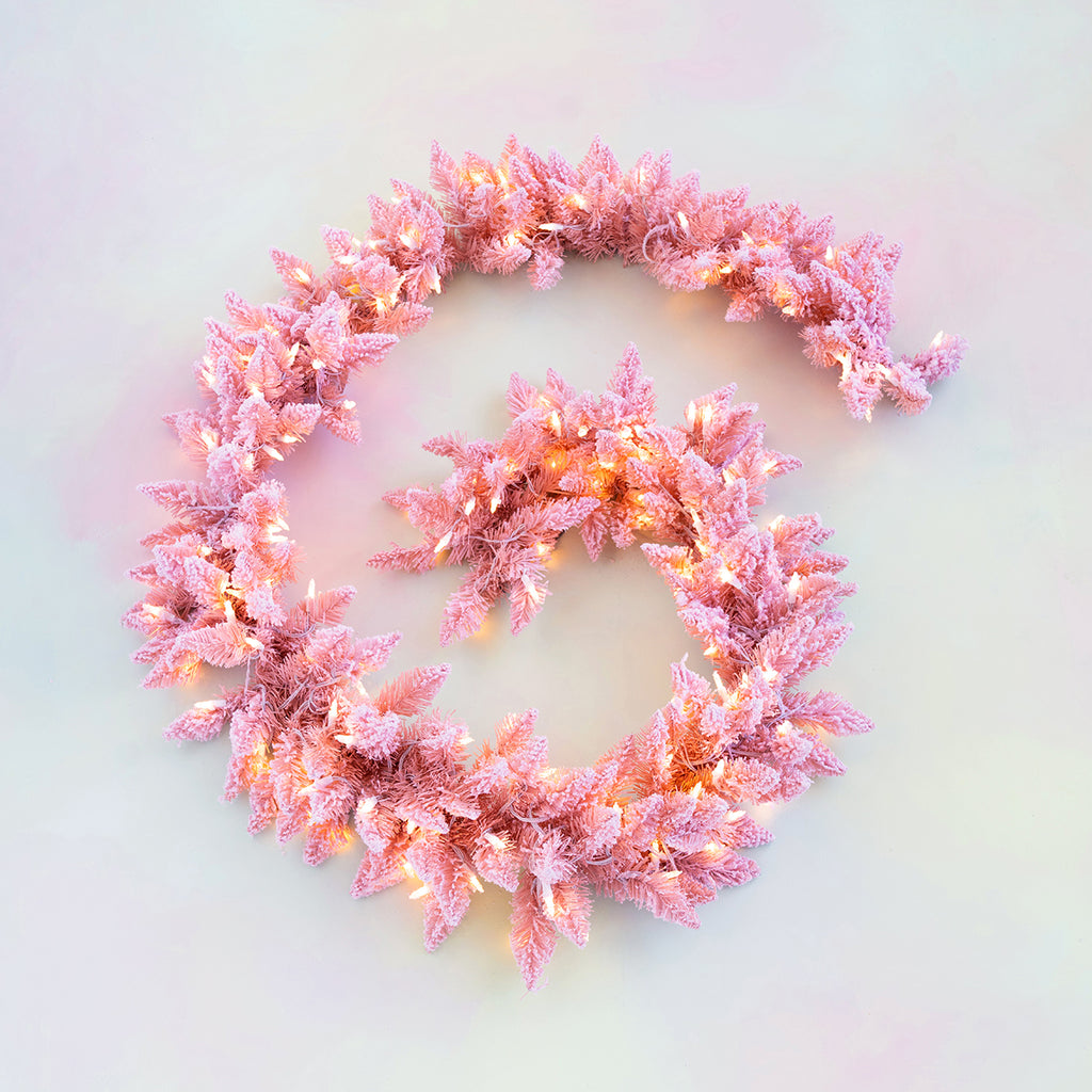 Plush Brush Pink Flocked Garland