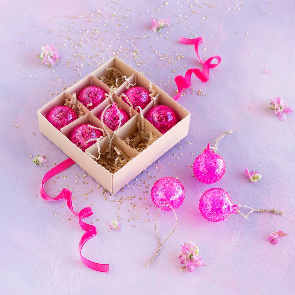 Pink Stubble Ball Ornament, Boxed Set