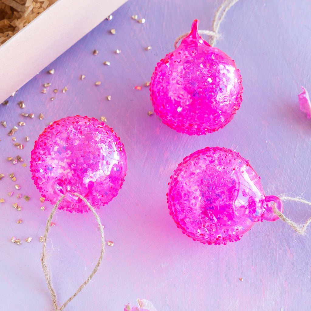 Pink Stubble Ball Ornament, Boxed Set
