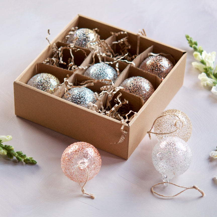 Metallic Stubble Ball Ornament, Boxed Set