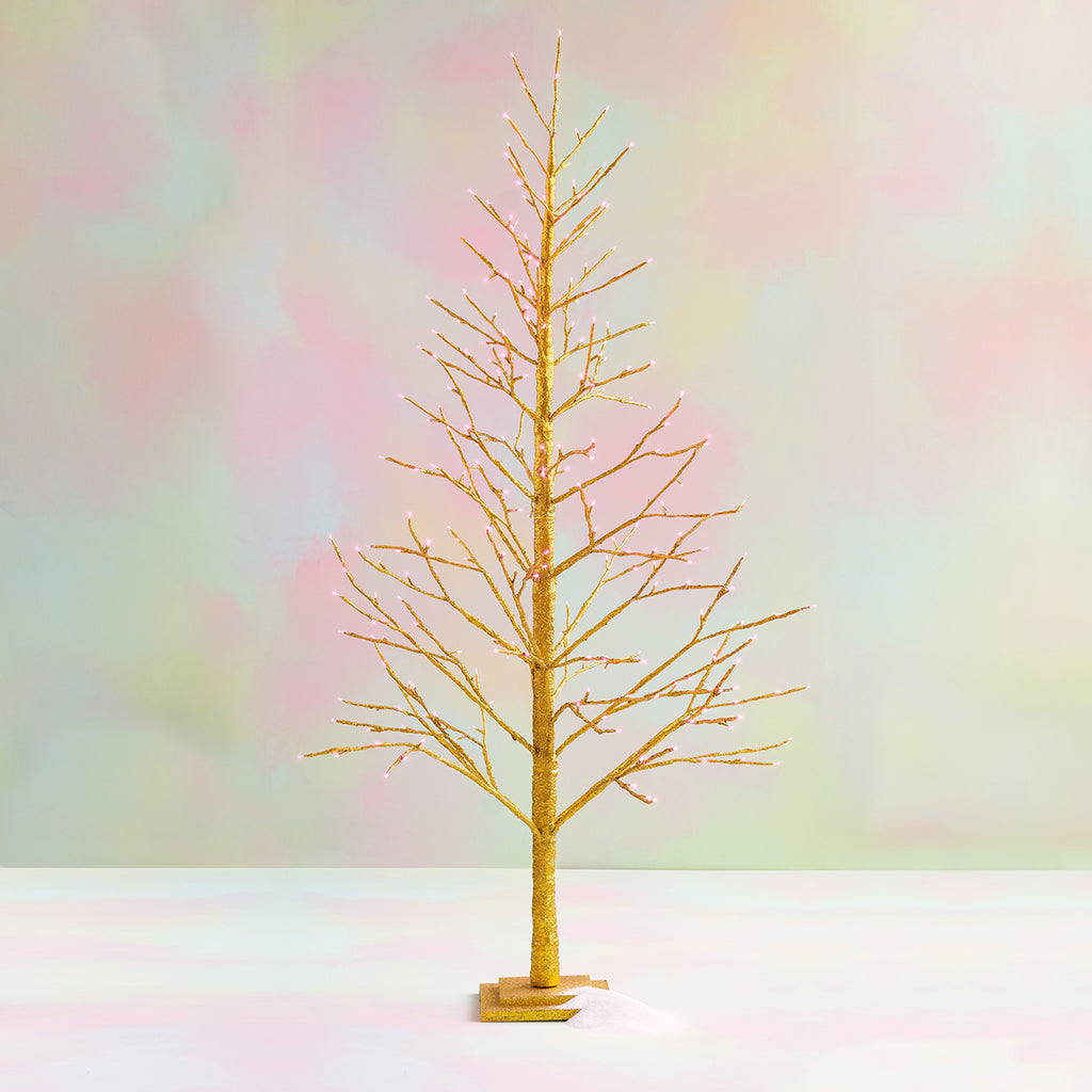 Large Gold Tree with Pink Lights
