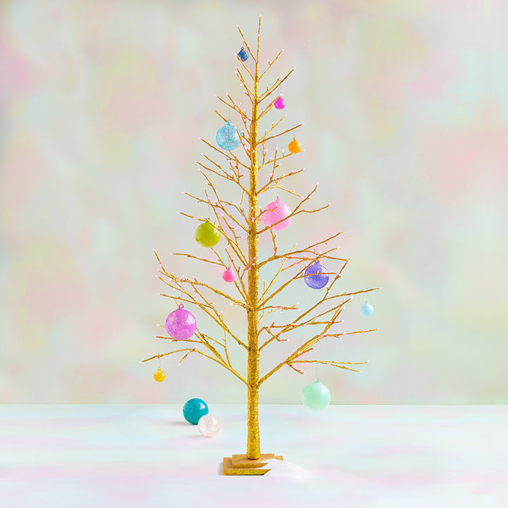 Large Gold Tree with Pink Lights