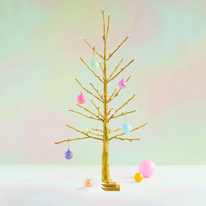 Small Gold Tree with Pink Lights