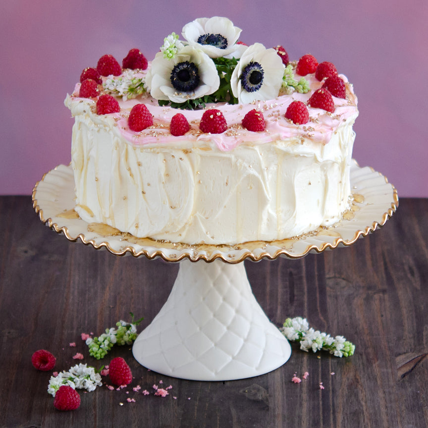 Large Cream Petite Pleats Cake Plate