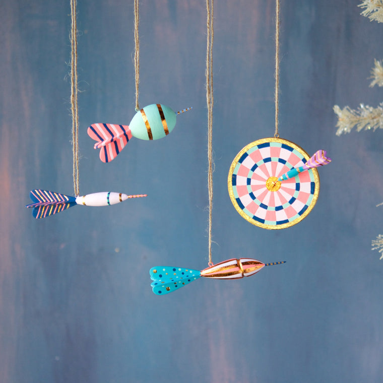 Dart & Board Ornaments, Set of 4