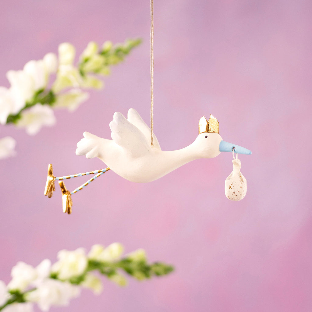 Flying Stork Ornament, Blue