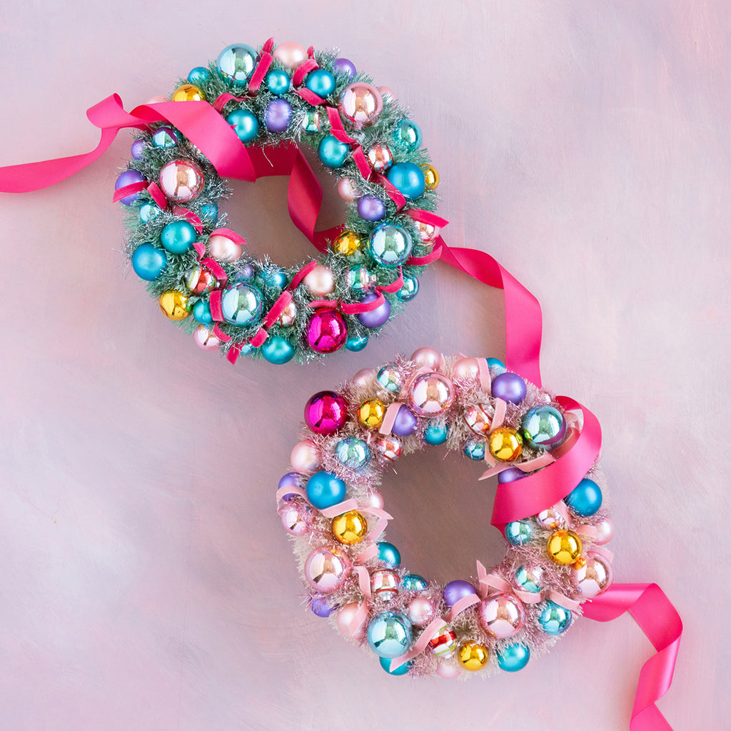 Vintage Pastel Wreath with Glass Ornaments