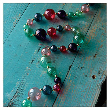 Jewel-Tide Glass Bead Garland with Pink, Purple, Teal, Red Green Beads 